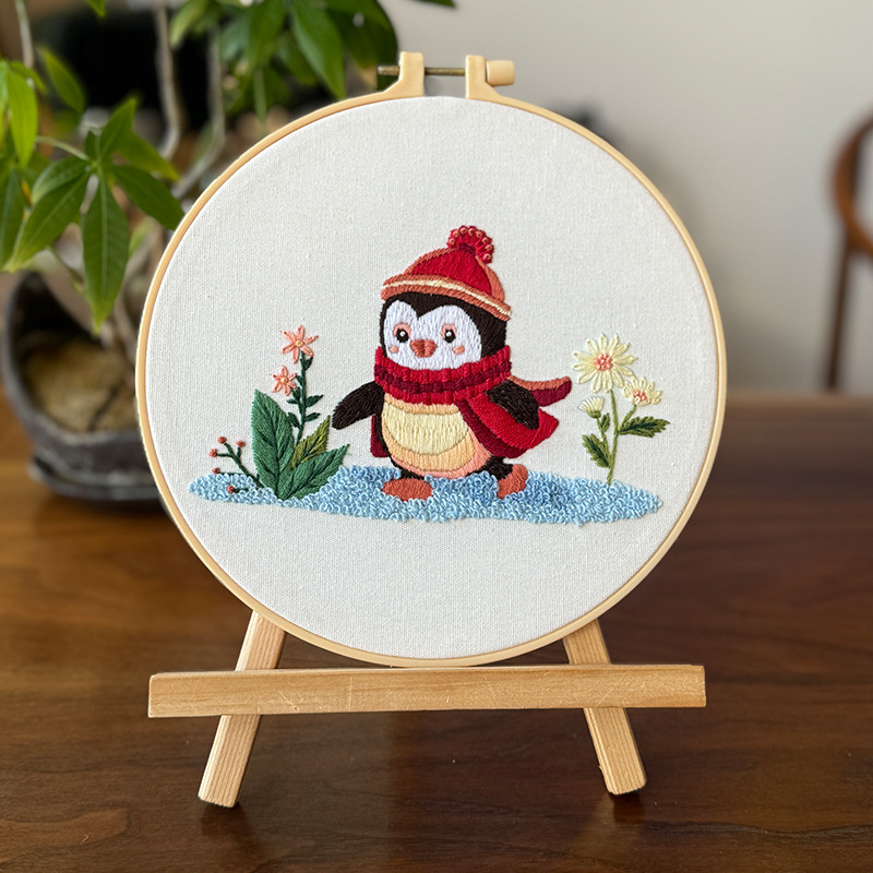 Pequeño pingüino lindo cuelga pintura bordado a mano Lu DIY material paquete de bordado cruzado simple pintura de niños pingüino gordo