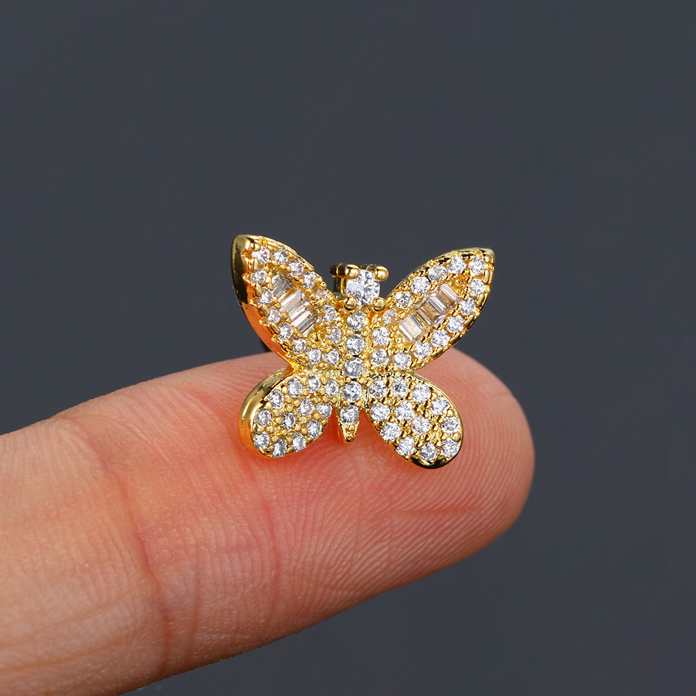 6g Weight Zircon Inlay Material Ear Studs Classification Ear Cartilage Rings & Studs Piercing Type 1 Piece Quantity Daily Occasion Copper Material Heart Shape, Butterfly Pattern Women's Gender Inlay Design Simple Style, Classic Style Style 1 Piece Simple Style Classic Style Heart Shape Butterfly Inlay Copper Zircon Ear Studs 15