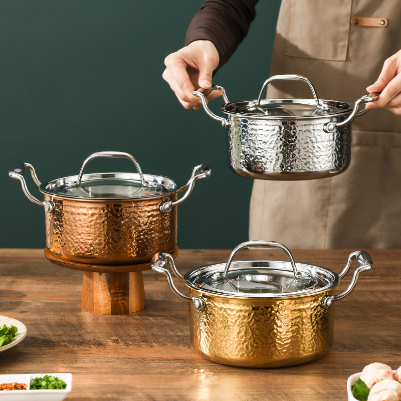 Yiboshi Extra Thick304 Stainless Steel Hammer Pattern Single Hot Pot Induction Cooker Special Self-service Shabu-shabu For One Person And One Pot