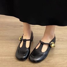 牛皮版~圆头复古法式粗跟浅口玛丽珍鞋女2025秋新款百搭通勤单鞋
