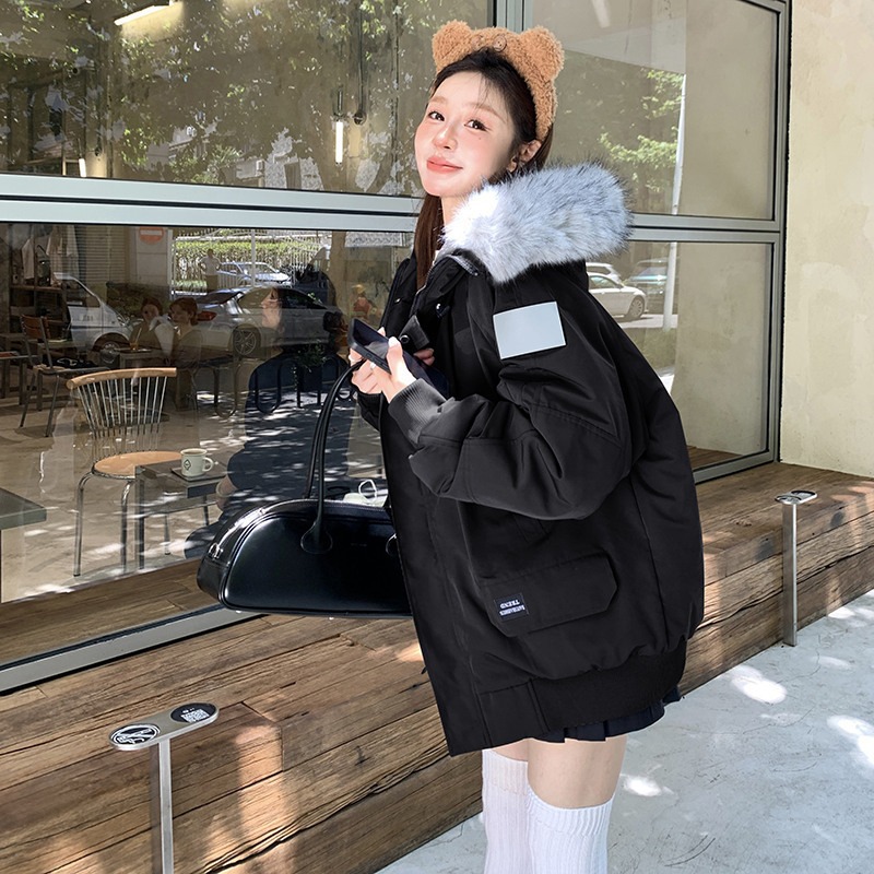 羽绒棉服女冬季2025新款美式工装派克服加厚棉袄韩版宽松棉衣外套