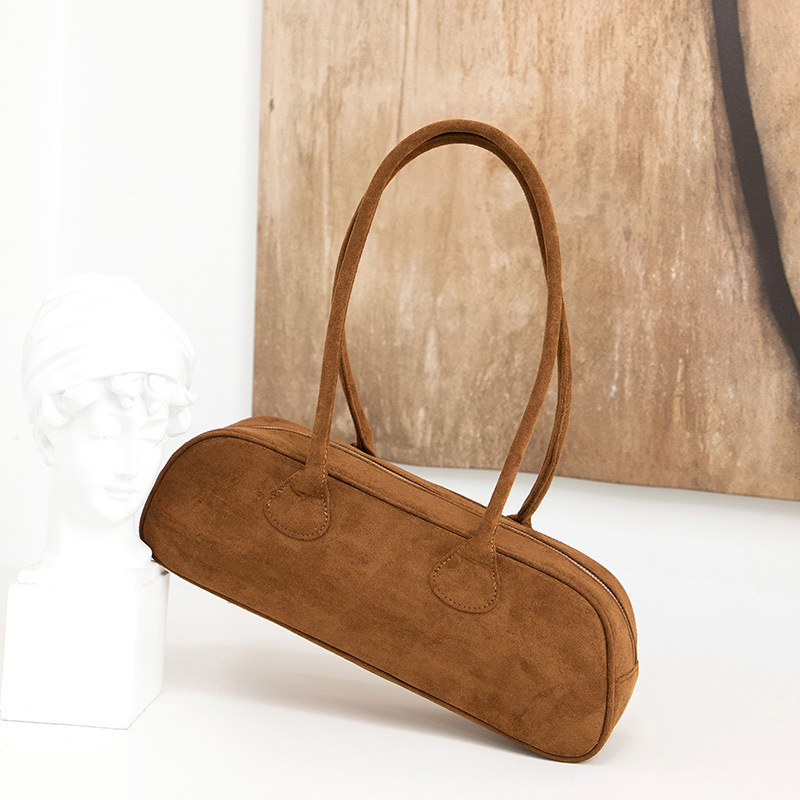 Fashion New Niche Design Suede Baguette Bag Women's All-match Soft Retro Plush Portable Shoulder Bag