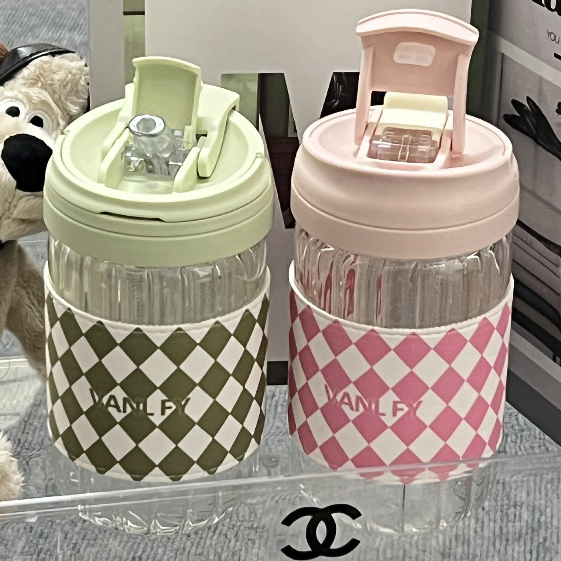 雙飲玻璃水杯女高顏值可愛吸管杯隨行便攜杯子ins風辦公室咖啡杯