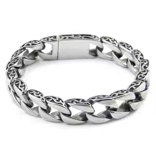 Imitation Thai Silver Retro Old Pattern Men's Cuban Bracelet Fashionable Exquisite Simple Trendy Hip-Hop Bracelet
