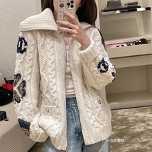 现货一件代发深圳南油货高版本25冬季小香风滑雪拉链针织衫外套女