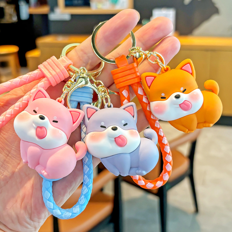 Dibujos animados pequeño Shiba Inu llavero lindo cachorro muñeca pareja estudiante mochila colgante llavero de coche regalo pequeño