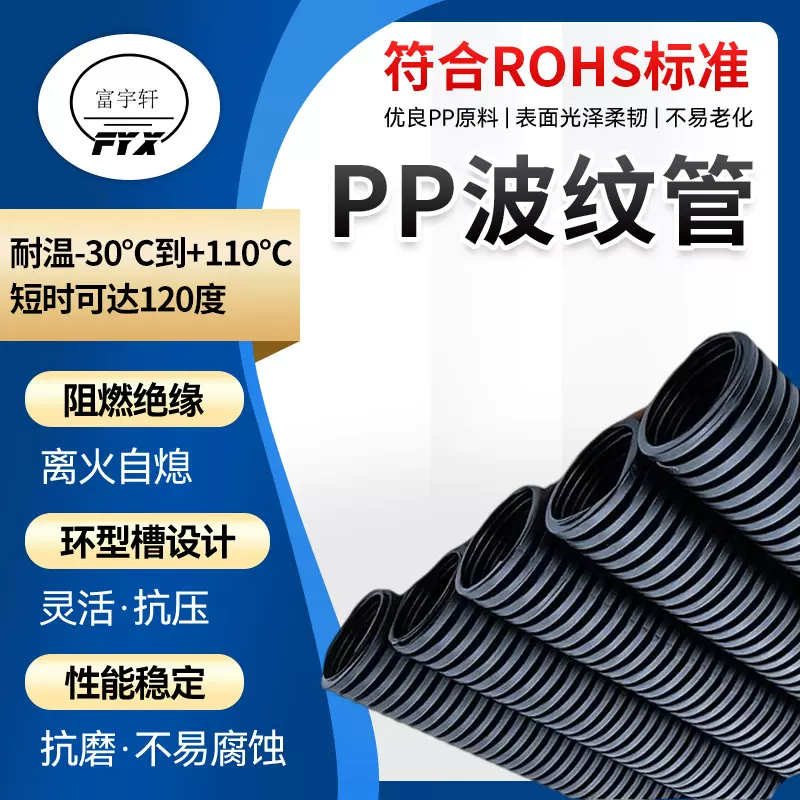 塑料PP开口波纹管阻燃抗UV耐高温电线电缆保护管穿线软线管