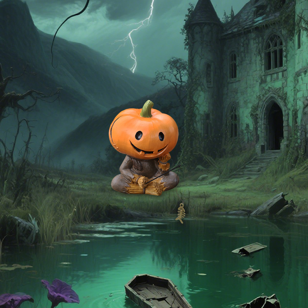  Halloween Creative Pumpkin Skull Fishing Ornaments Cartoon Sculptures Funny Ghost Festival Pumpkin Man Doll Ornaments