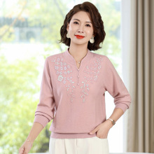 中老年女本命年气质上衣妈妈秋装新款套头红色毛衣洋气打底衫