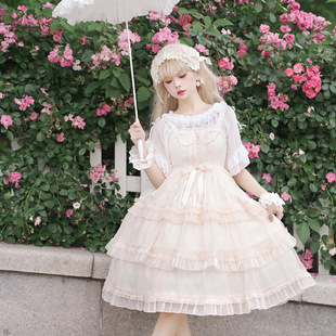 星纱恋曲 lolita裙原创设计jsk优雅蓬蓬裙杏色洛丽塔洋装连衣裙-阿里巴巴