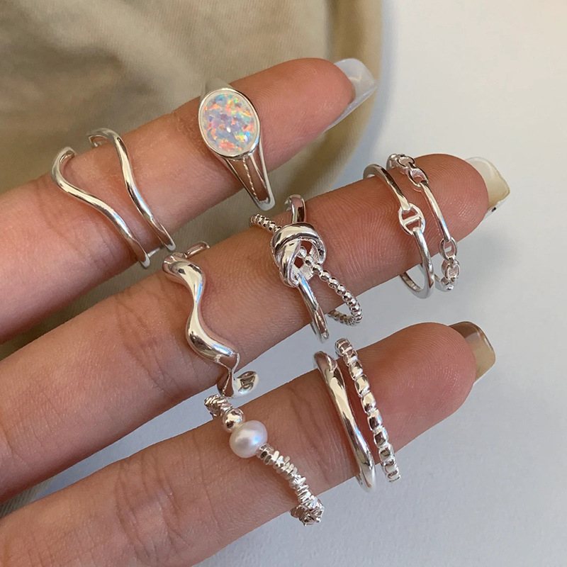 Korean Style 925 Sterling Silver Simple Style Double-Layer Cross Knot Ring Women's All-Match Niche Personalized Minimalist Style Hand Jewelry