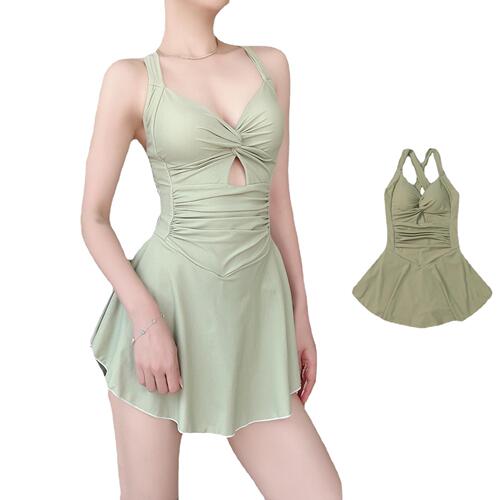 Women's swimsuit black one-piece conservative skirt covering belly and slimming  new fashion hot spring student swimsuit