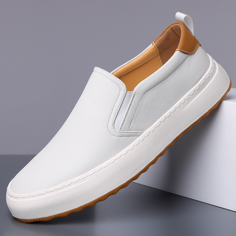 2025 Spring and Autumn New Men's Casual Leather Shoes Lazy Foot Loafer Shoes White Shoes Driving Men's Baita Breathable Shoes