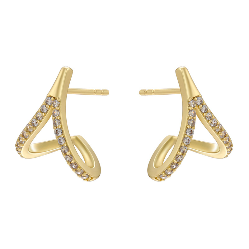 Fashion A Pair Of Golden Ve653 Copper Gold Plated Zirconium Geometric