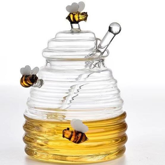Tarro de miel de vidrio transparente para el hogar con tapa varilla de mezcla de vidrio botella de miel jam creativo Tarro transparente de vidrio