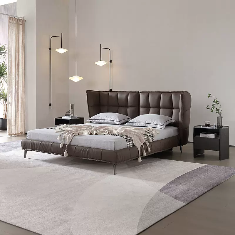 佛山家具肌肉床意式极简主卧大床纳帕真皮双人床床架定制大师设计