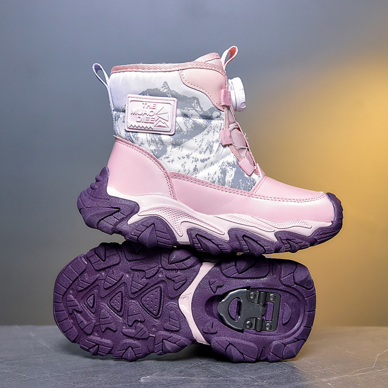 Girls' Warm Snow Boots Winter New Non-Slip Thickeneded High-Top Cotton Shoes for Students, Middle and Large Children Waterproof Northeastern Cotton Boots