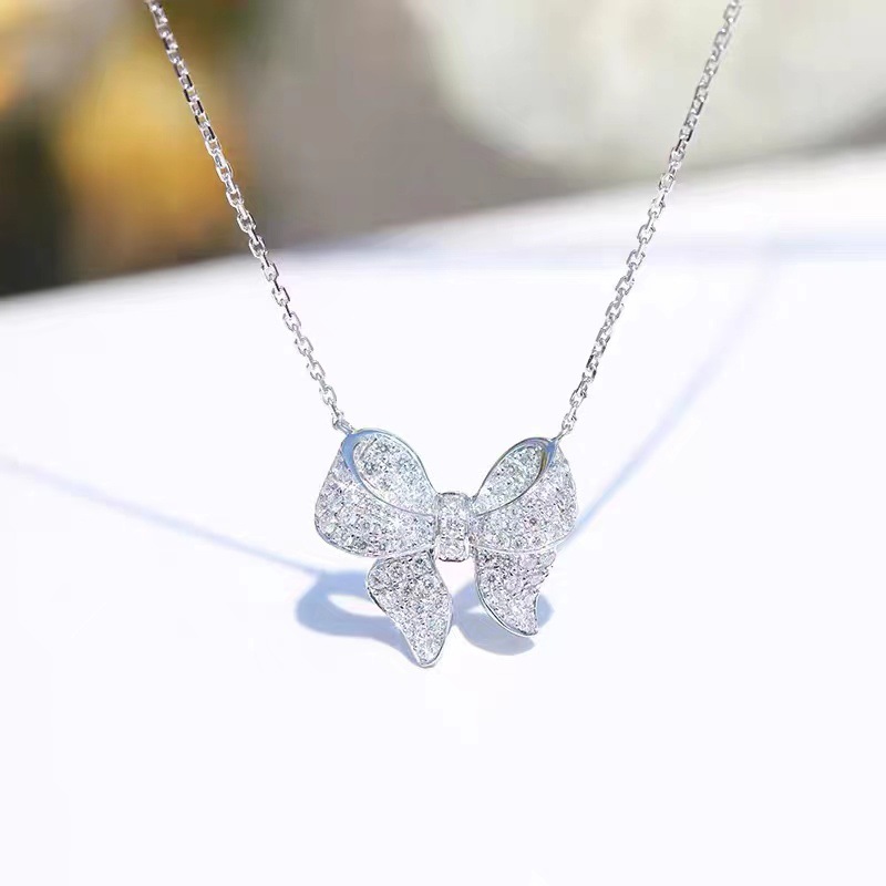 Fashion Bow Knot Copper Inlay Zircon Necklace 1 Piece