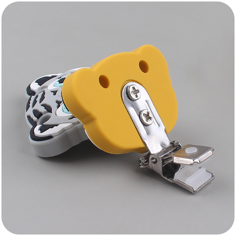 Nuevo bebé suministros de dibujos animados de silicona animal Tigre forma calmante bebé chupete de silicona anti-gota clip de cadena