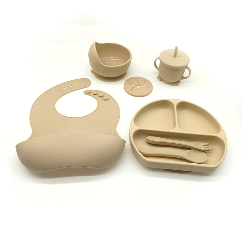 Complemento alimenticio transfronterizo para niños, plato de silicona, plato de suplemento alimenticio para bebés, plato de comida sonriente de seis piezas, vajilla para alimentación maternoinfantil al por mayor