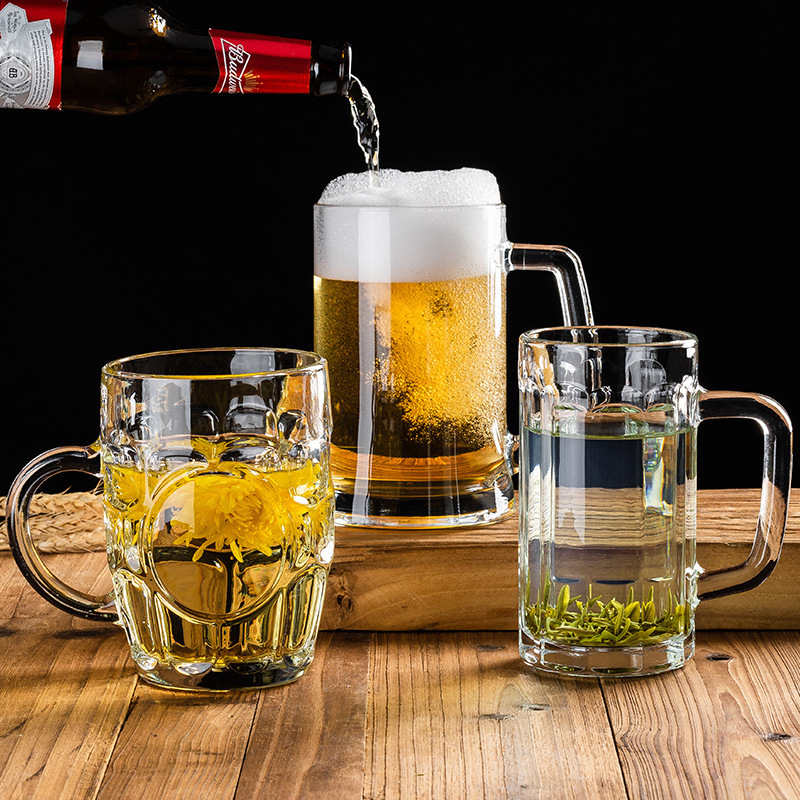 Green Apple Glass Large Thickened Beer Cup with Handle Uncovered Tea House ktv Bar Gift Printing logo