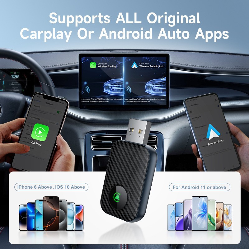 2-in-1 Carplay Android Wireless Adapter Wired to Wireless Car Ai Box