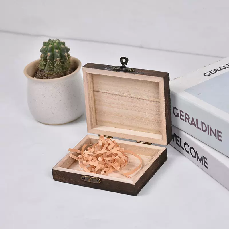 跨境热款字母木盒复古个性化实木首饰盒包装盒褐色礼品盒