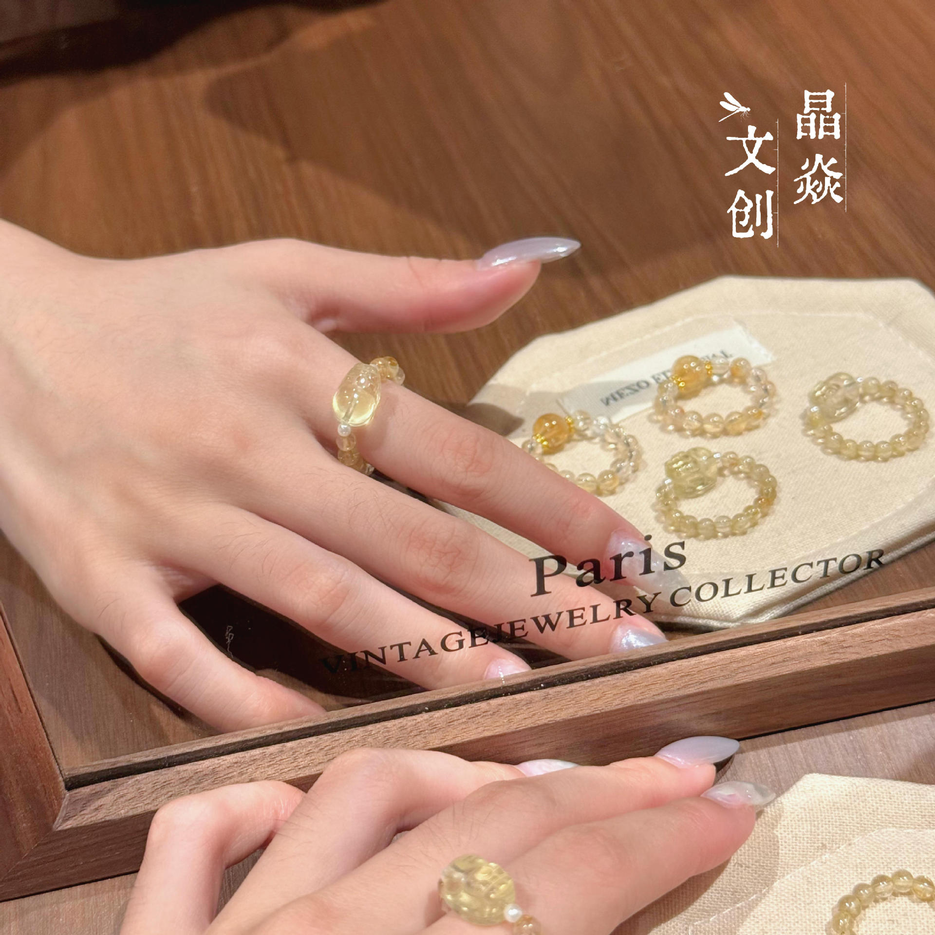 Original design yellow crystal gold hair crystal Pixiu fortune-bringing new Chinese-style office jewelry wholesale direct sale hot-selling ring