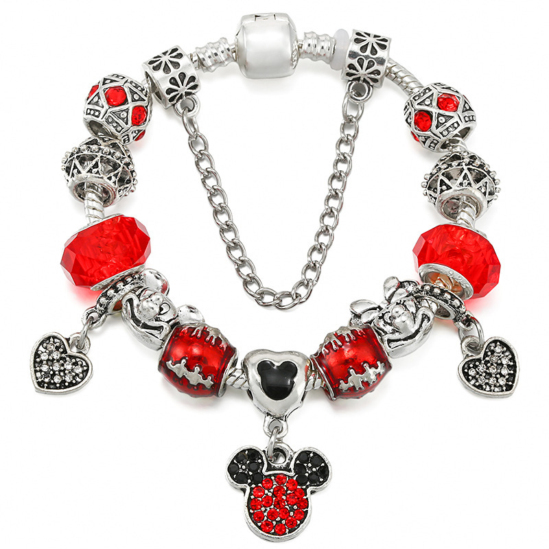 Foreign Trade Hot Mickey Minnie Panjia Bracelet Red Crystal Beaded Bracelet Fashion Mickey Mouse Pendant Jewelry