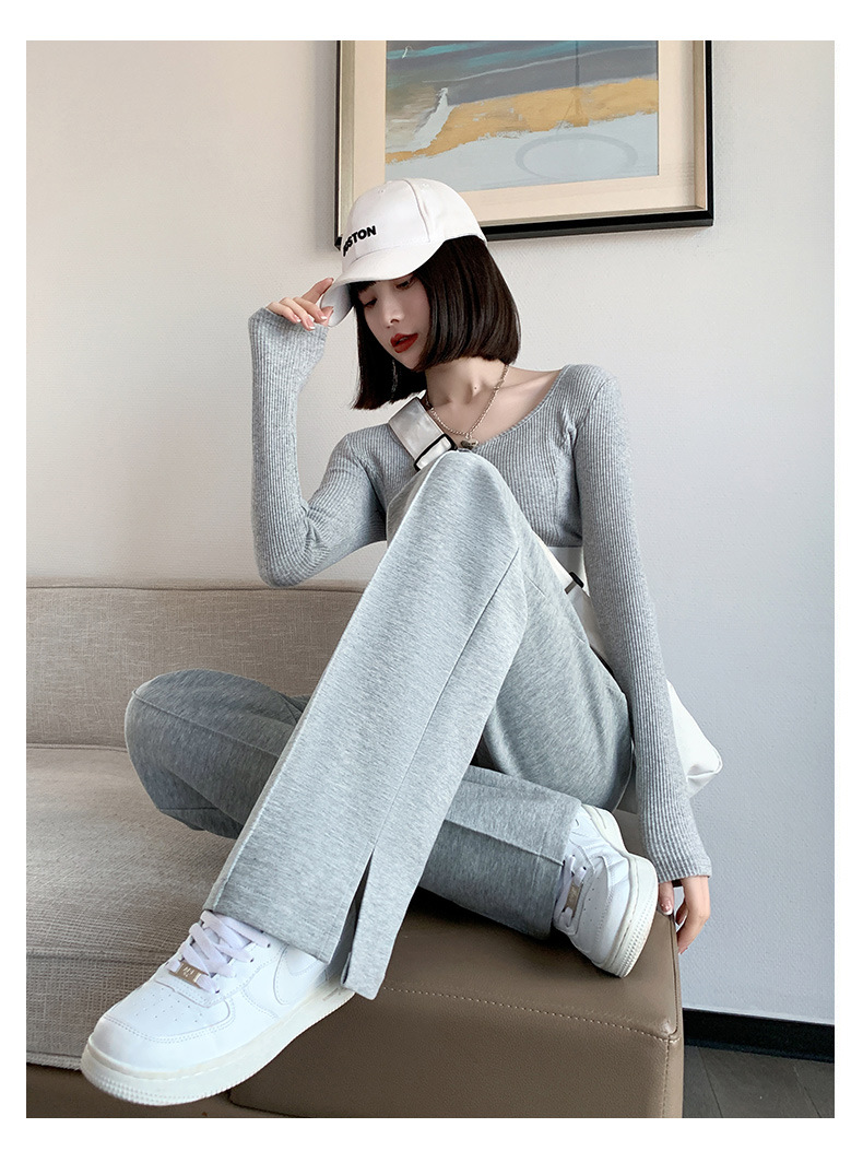 Slit narrow air cotton wide-leg pants for women, 2023 new high-waisted drape floor-length pants, slimming straight casual pants pic 21