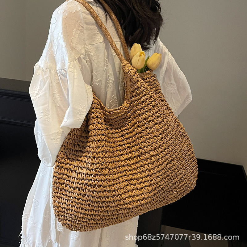 여성을위한 여름 손으로 짠 밀짚 대형 가방 2025 새로운 해변 휴가 해변 가방 다목적 대용량 토트 백