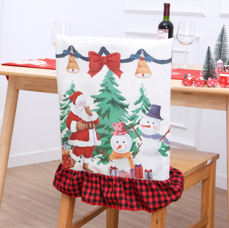 Christmas Chair Cover Red Black Plaid Lace Chair Cover Christmas Decorations Linen Creative Cartoon Print_voghion.com