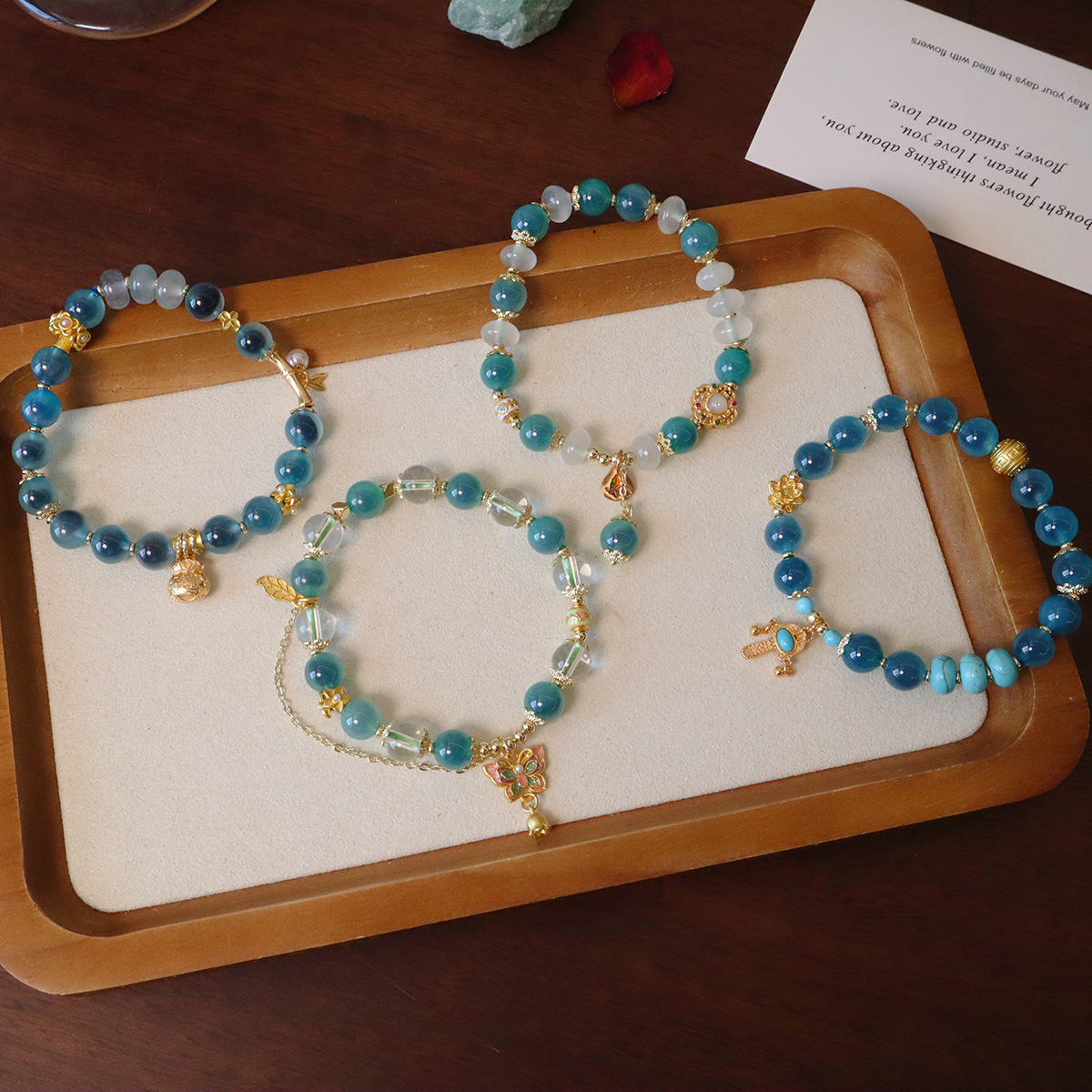 Temple with Natural Blue Sugar Heart Agate Ruyi Lucky Bag Pendant Transfer Bead Agate Bracelet Good Luck