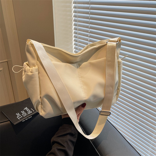 Spring New Casual Women's Crossbody Bag Korean Style Literary Plain Color Student Shoulder Bag Large Capacity Simple Tutoring Bag