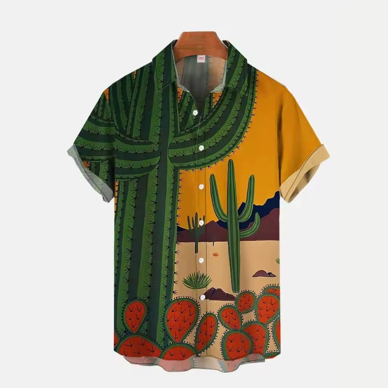 2026 Men's Cactus Desert Print Shirt Fashionable Casual Hawaiian Shirt Summer Print Shirt 2026 Men's Cactus Desert Print Shirt Fashionable Casual Hawaiian Shirt Summer Print Shirt