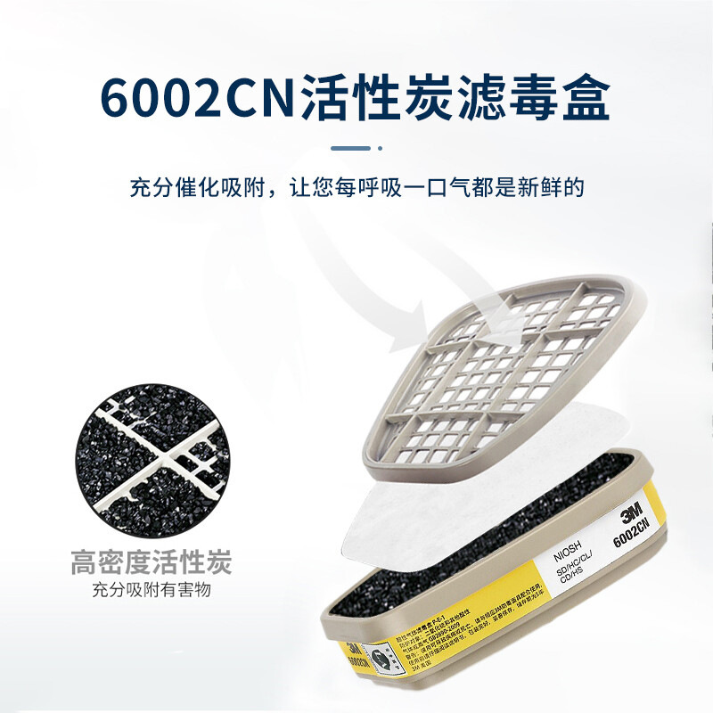 3m6002cn veneno caja de filtro Industria química laboratorio ácido gas carbón protección suministros caja de filtro de carbón activado