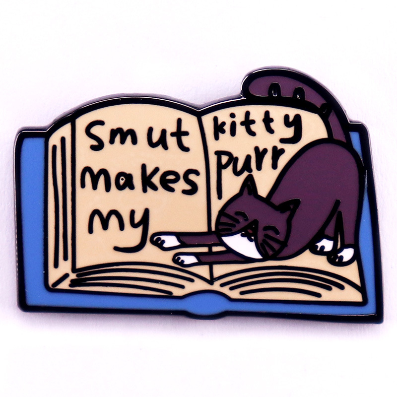 Cute reading kitten badge nerd gift jewelry