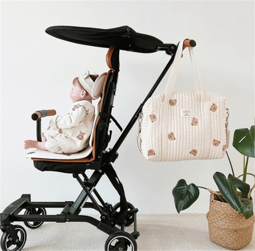 Zipper embroidered cotton mommy bag handbag baby stroller hanging bag diaper bag bottle organizer bag mother and baby bag