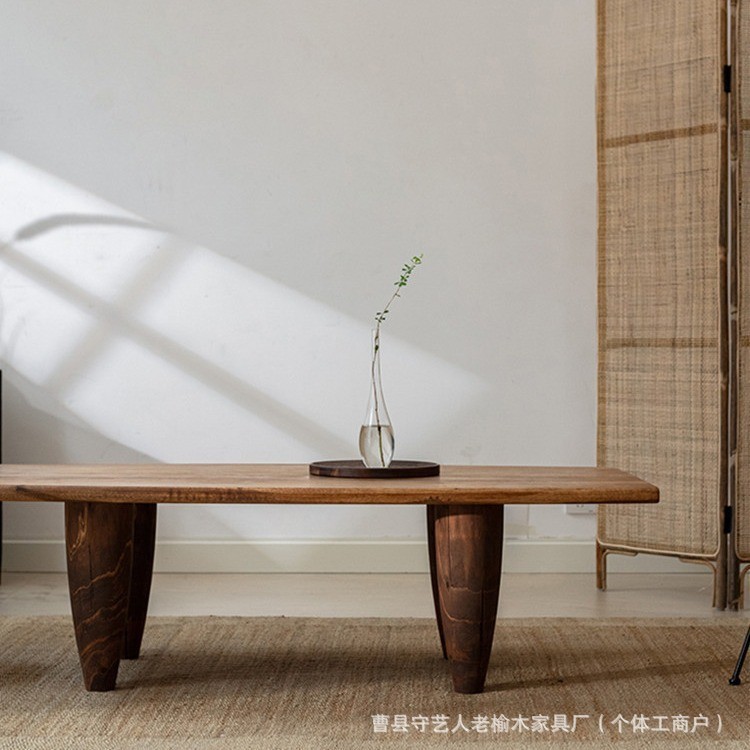 侘寂风老榆木茶几茶桌角几家用客厅实木小桌子卧室坐地小矮桌茶桌|undefined