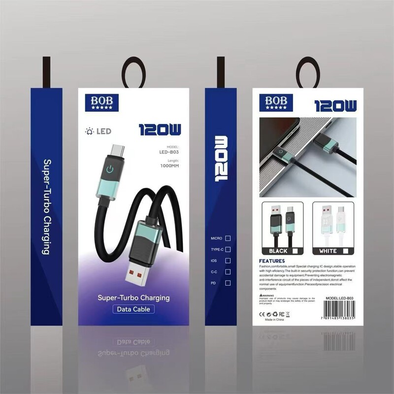 Led B03 Data Cable Usb-C Super Fast Charging 120W Charging Cable Typec with Colored Lights Cross-Border Cable