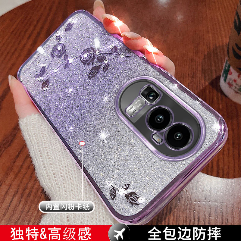 适用OPPORealme12Pro闪粉渐变手机壳A3电镀水钻C67永生花20软壳9i