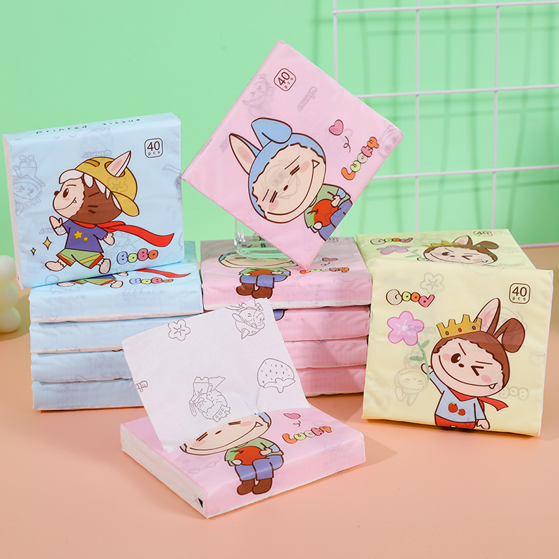 40-Pack Portable Printed Tissue Paper for Children and Students, Made from Virgin Wood Pulp, Suitable for Both Dry and Wet Use