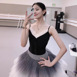 Ballet Dance Practice Suit Women's V-neck Suspender Suit Adult Chinese Dance Suit Mesh Stitching Gymnastics Suit