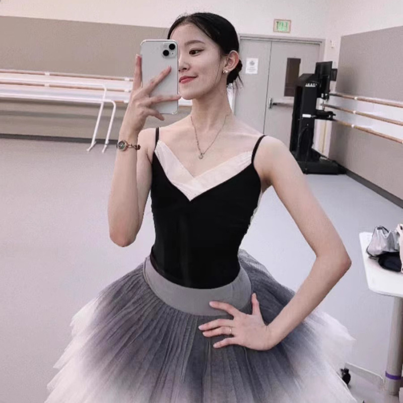 Ballet Dance Practice Clothes for Women, V Neck Suspender Jumpsuits, Adult Chinese Dance Body Suits, Mesh Splicing Gymnastics Suits