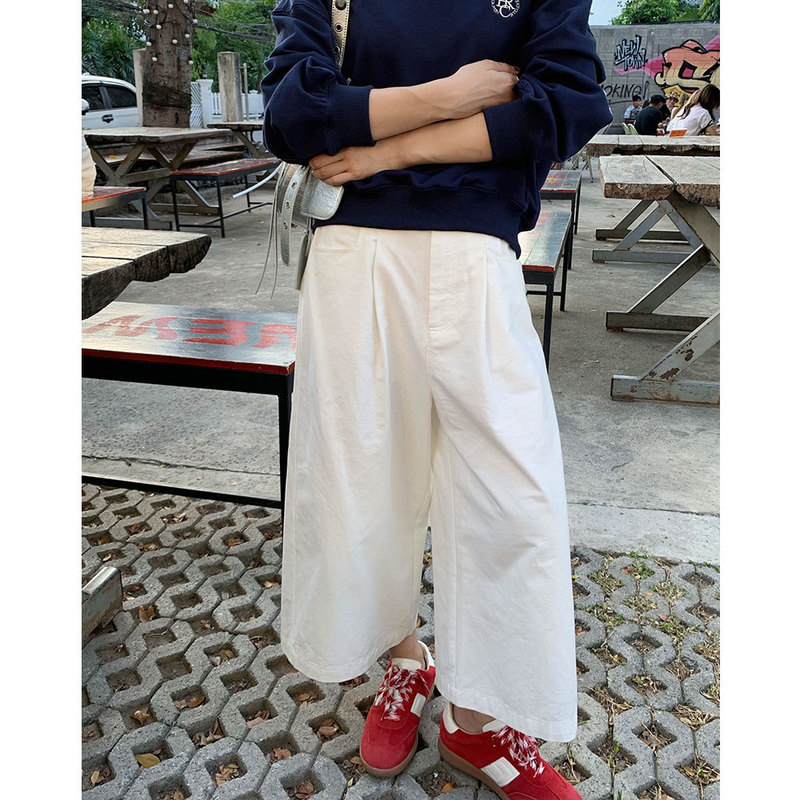 [No Return, No Exchange] Suit Pants for Women 2024 Spring Korean Style High Waist Wide Leg Loose Cotton Cropped Pants 13693