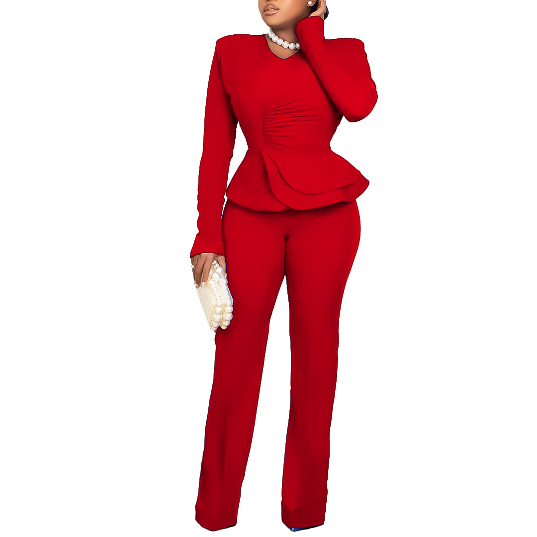 Du Quotidien Femmes Élégant Style Classique Couleur Unie Spandex Polyester Froufrous Plissé Ensembles De Pantalons Ensembles De Pantalons display picture 57