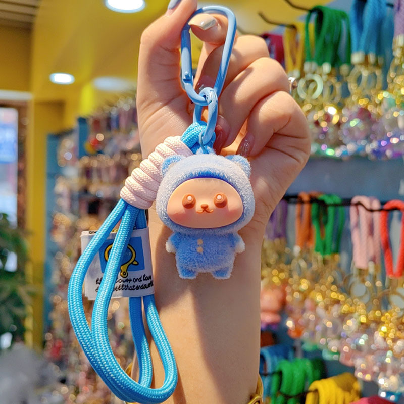 Caricatura flocado osos llavero pareja creativo llavero de automóvil lindos bolsos colgantes colgantes de teléfono móvil