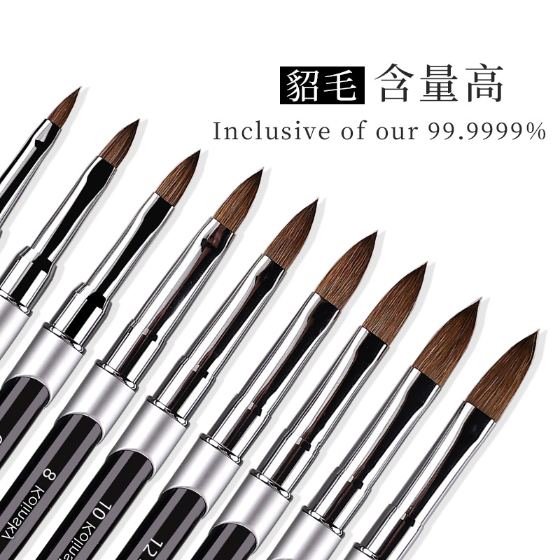 Amazon en stock metal varilla de uñas de pelo de visón pluma negro Kolinsky uñas de cristal pluma tallado cepillo