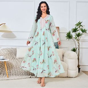 MT164 Muslim Women's Dress Middle East 2024 New Embroidery Floral Pattern Fashion Large Pendulum dress Ins