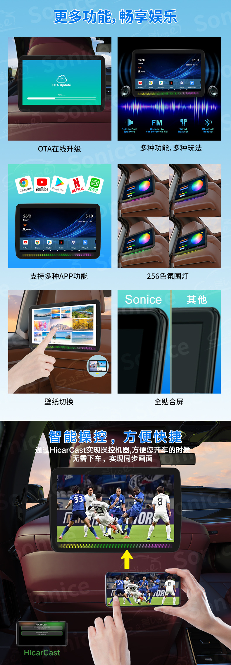 Mercedes-Benz 11.6inch Android Car Display Rear Seat Headrest Audio-Visual Entertainment System Wifi Projection Player